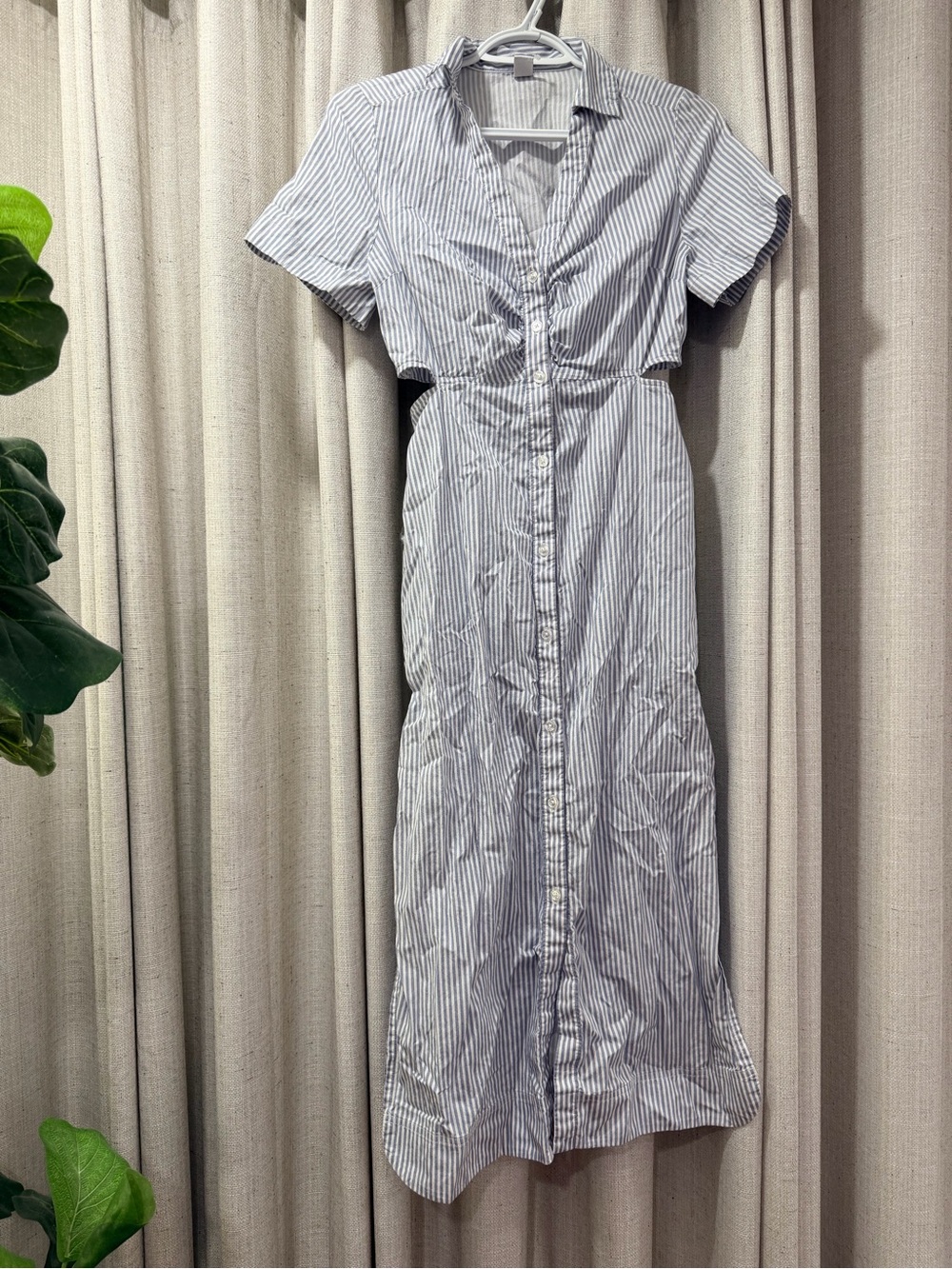Striped Blue and White Button-Front Midi Dress